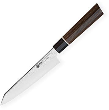 Kanetsugu Zuiun KIRITSUKE/PETTYMESSER - Küchenmesser, Chefmesser, Fleischmesser, Allzweckmesser & Japanischer SG2 Pulverstahl & 62 Schichten Damaststahl & 7-Eckige Pakka-Holz Griff, Klinge 150 mm