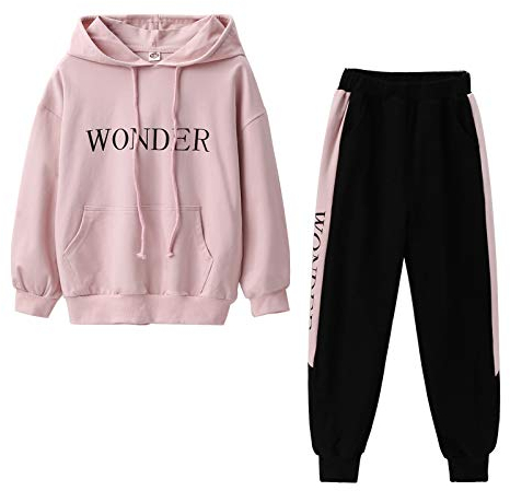 YFPICO Kinder 2tlg Jogginganzug Mädchen Trainingsanzug Outfit-Set(Sweatshirt + Sweathose) Buchstabe Sportanzug Freizeitanzug, Rosa, 164 (Herstellergröße 170)