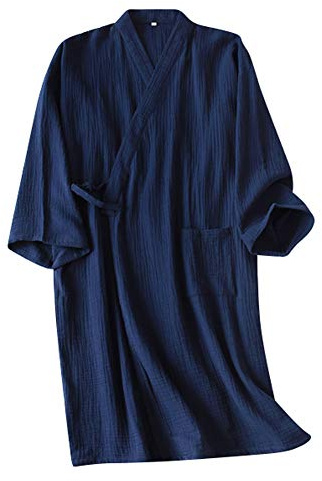 Men Women Kimono Bathrobe Cotton Dressing Gown Summer Lightweight Loose Comfy Sleepwear Nightdress with Pocket Pure Colour Bath Robe Wrap Beach Swimwear Bikini Cover Up