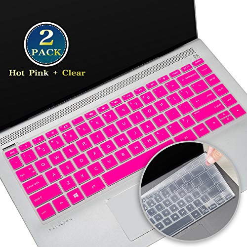 Tastatur-Schutzhülle für HP 14 Zoll (35,6 cm) Laptop, kompatibel mit HP Pavilion x360, 35,6 cm (14 Zoll), Tastatur-Schutz-Zubehör, Hot Pink + Transparent, 2 Stück