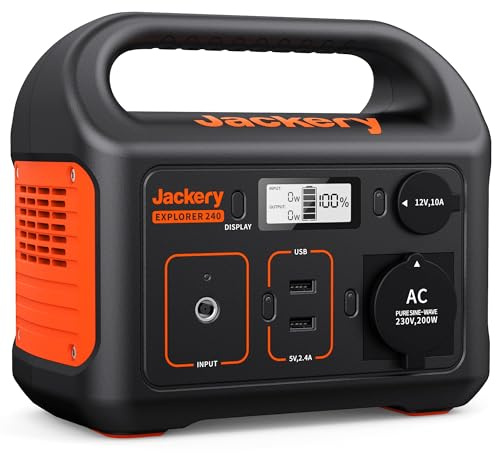 Jackery Explorer 240, 3.6V/67200mAh/240Wh Tragbare Powerstation | Mobiler Stromspeicher mit Reinen Sinuswellen 230V/200W Steckdose + USB, Mobile Stromversorgung