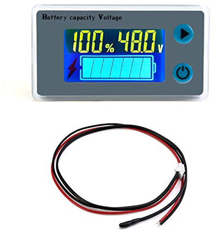 QWORK® 10-100V Monitor Capacidad Bateria con Alarma de Zumbador y Sensor de Temperatura, Indicador Carga Bateria Voltimetro12V 24V 36V 48V 60V 72V