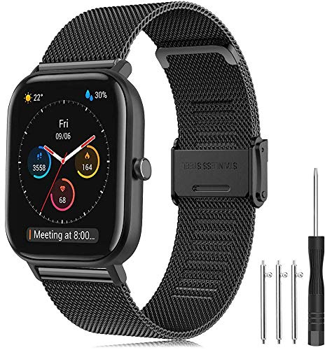 Armband Kompatibel mit Amazfit GTR 42mm Armband, 20mm Edelstahl Metall Ersatzarmband für Amazfit GTS 2 Mini, Amazfit GTS, Amazfit GTS 3, Amazfit Bip, Amazfit Bip U, Bip U Pro, Amazfit GTS 2e