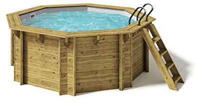 Paradies Pool® Holzpool Kalea Einzelbecken, Pumpenhaus, Edelstahlleiter Tiefbecken, Folie grau 0,8mm Stärke, Achteck-Pool, 354 x 118 (Ø x H), Menge: 1 Stück