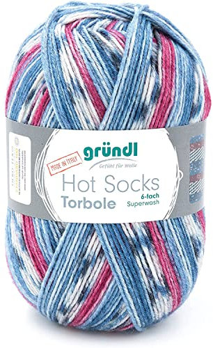 Gründl Hot Socks Torbole (Sockenwolle aus 75% Schurwolle (superwash) & 25% Polyamid, 6-fach Sockengarn, 150g / 375m, Nadelstärke: 3-4 mm, 1 x 150 g), königsblau-burgund-royal-weiß-marine