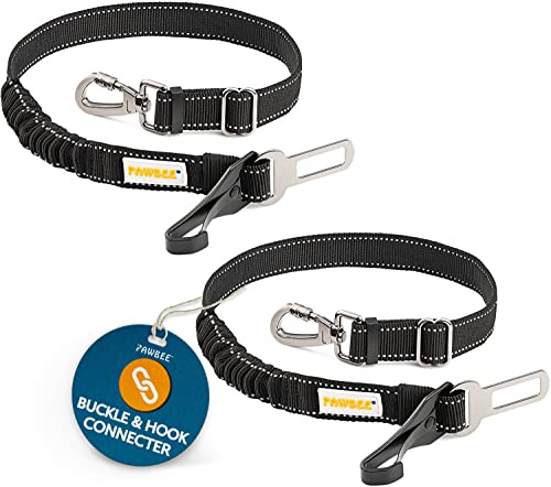 Pawbee 3-in-1 Safety Dog Seat Belt for Cars, Adjustable, Elastic Bungee Harness with Easy Clip for Medium to Large Dogs, 2 Pack