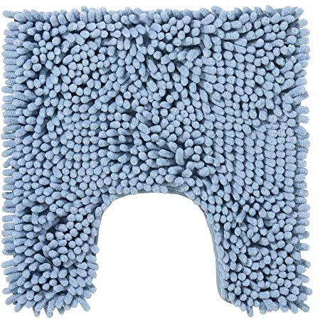 PANA® Chenille WC Vorleger mit U-Ausschnitt für Klo (45x45 cm) • Rutschfester Klo Vorleger mit Ausschnitt • Badezimmer-Teppich Toilette • Bad-Vorleger waschbar • Farbe: Hellblau
