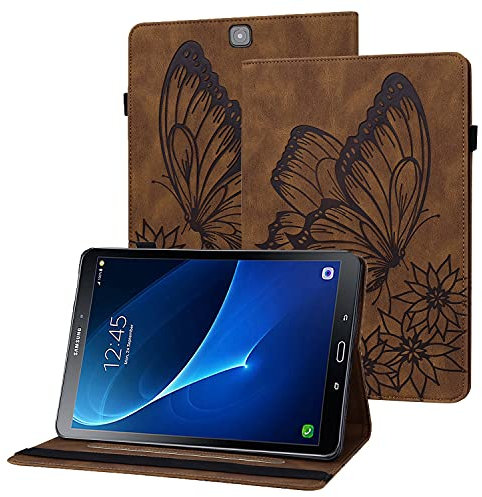 Rostsant Funda Samsung Tab S2 9.7 Pulgada Caso de Cuero PU Farfalla Mariposa en Relieve Titular de Pluma Estuche Protector Tableta para Samsung Galaxy Tab S2 9.7 SM-T810/T815/T813/T819 - Marrón