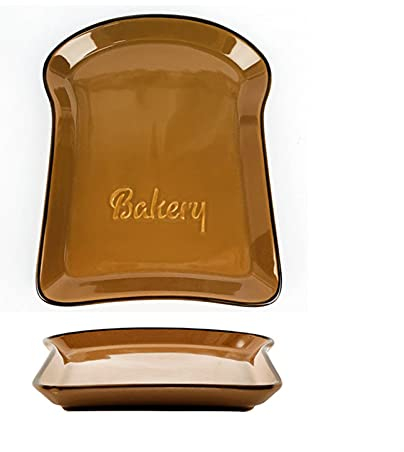 Auoeer Kitchen Toast Dinner Plates Snack Tray Ceramic Bread Shaped Breakfast Plate Creative Salad Fruit Dish Tableware Table Decoration (Color : B-Brown)