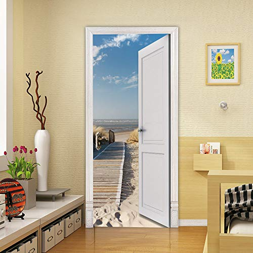 3D Türtapete Selbstklebend TürPoster - Strandstraße - Türfolie Fototapete PREMIUM PVC Wasserfest Türaufkleber Wandtattoo Für Schlafzimmer Wohnzimmer Tür Dekoration Stickers 77 x 200 cm