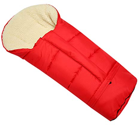 BambiniWelt by Rafael K. Winterfußsack – universaler Fußsack für Kinderwagen, Buggy & Schlitten in Mumienform – Lammwolle, größenverstellbar (90–110 cm), warm, waschbar & windabweisend (rot)