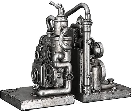 Brillibrum Design 2 er Set Buchstützen Steampunk Dekoration Mechanical Dampfmaschine Zahnrad Dekoration Industrial Steam Punk Kunst Figur (Buchstützen/Variante 14)