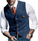 Onsoyours Veste de Costume pour Homme Slim Fit Gilet Casual Tweed Soiree Formelle Veste sans Manches pour Mariage A Bleu XL
