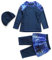 Mädchen Kinder Muslimische Bademode Islamische Schwimmanzug Badeanzug Burkini Muslim Swimwear Full Cover Langarm Top mit Kurzes Hosen Schwimmhaube Set Strandmode UV Schutz Anzug Marineblau 11-12 Jahre