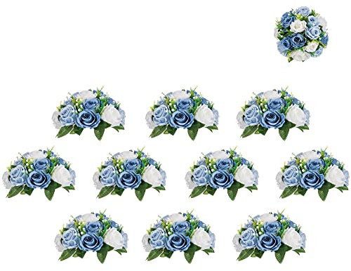 Blosmon, Blumenbälle, Hochzeitsrosen-Mittelstücke, 10 Stück, Terrakotta, künstliche Blumen, Kugelstrauß-Dekoration, künstliche Blumenarrangements, Seidenblumenstrauß mit Basis, für Heim-, Party- und