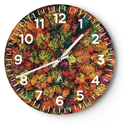 Modern Wanduhr Herbst Perspektive Vogel 40x40cm Rund Groß Wand Uhr Glas Analog Zimmeruhren Küche Büro Wohnzimmer Glasuhr Wall Clock Dekoration Design Wanddekoration Küchenuhr C4AR40x40-4478