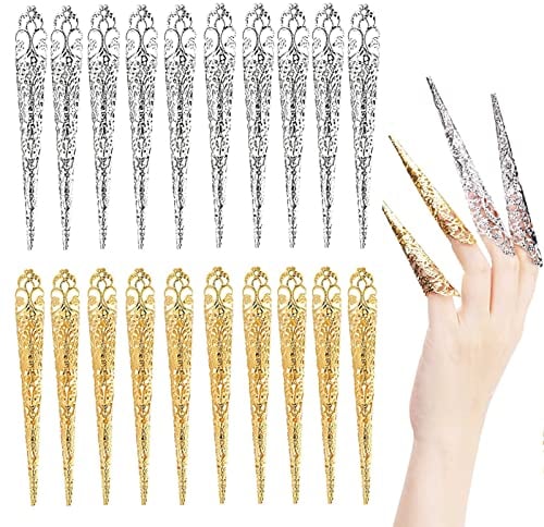 20Pcs Queen Fingernail Rings Decoration Accessory Nail Tip Claw Protection Full Finger Set for Halloween Cosplay Drama Dance Show