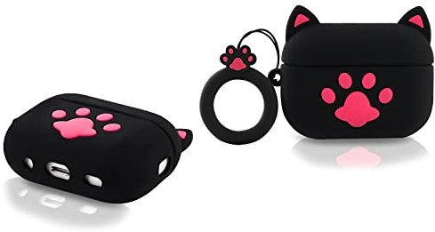 Derhom Airpods Pro 2 Silikon Niedliche Lustige Abdeckung Kompatibel mit Apple Airpods Pro und Pro 2[Cartoon-Serie] (Cat Paw Black)