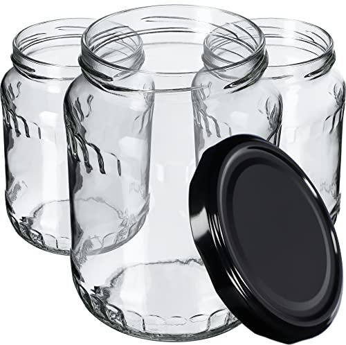 KADAX 8st Einmachgläser 720 ml, ideal zum Einkochen und Aufbewahren, Gläser mit Schraubverschluss, Einkochgläser mit Schraubdeckel, Twist Off to 82, Vorratsgläser zum Einlegen (Schwarz)