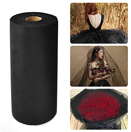 QINERSAW 30cm x 92m Tüllstoff Rolle Schwarz Tüll Hochzeit Tüllband Tisch Deko Polyester Tüll Rolle Dekostoff Tüll Dekoband Tüll Tischband für DIY Tutu Rock Handwerk Bogen Party Deko Crafts Geschenk