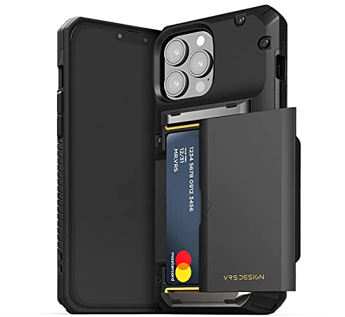 VRS DESIGN Damda Glide Pro Handyhülle für iPhone 13 Pro Max, stabile halbautomatische Brieftasche, [4 Karten] Hülle mit Kartenschlitzhalter, kompatibel mit iPhone 13 Pro Max Hülle (2021) (Schwarz)