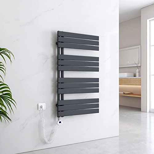 EMKE Handtuchheizkörper Elektrisch 1041x600 mm, Badheizkörper Elektrisch mit Thermostat Elektrischer Handtuchwärmer Handtuchtrockner Handtuch Heizkörper Bad Handtuchhalter mit Heizstab Anthrazit 600W