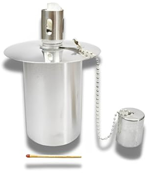 Edelstahl-Ölbehälter für Gartenfackeln & Brenner – 115 cm³ – Mit Kindersicherung – Ø 5,1 cm – TÜV-geprüft – Hanna's Laden