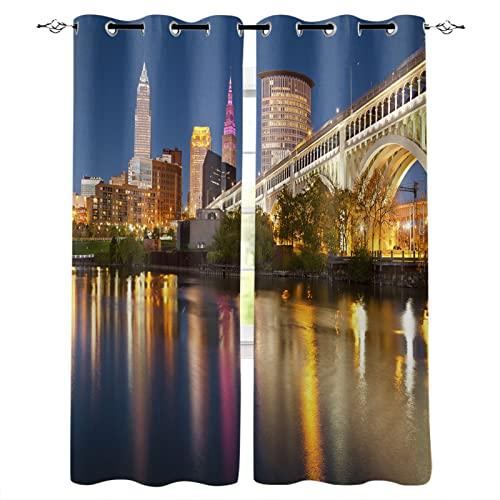 SJSXWQN Vorhänge Gelbe Nachtansicht Von New York Gardinen mit Ösen Vorhang Blickdicht Thermo Verdunklungsvorhänge Schiebegardinen für Schlafzimmer Wohnzimmer H 175 x B 140 cm 2er Set