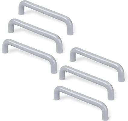 Pack 6 Tiradores de Asa para Cajones, Muebles y Armarios de Dormitorio, Baño y Cocina - Material: Plástico - 96 mm - Color: Gris - REI