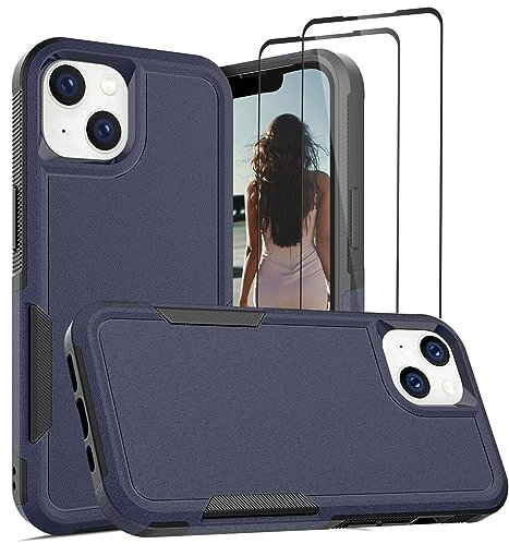Jeylly for iPhone 13 Case 6.1-inch, with 2 Pack Screen Protector Full Body Heavy Duty Shockproof Drop Protection Slim Rugged Cover for iPhone 13 2021, Navy Blue
