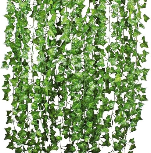 Lot de 6 guirlandes de feuilles de vigne artificielles pour décoration d'intérieur et d'extérieur pour maison, jardin, fête de mariage (vert)