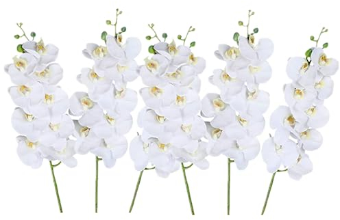 NatureMan Künstliche Phalaenopsis-Blumen, 68,6 cm hoch, 6 Stück, weiße künstliche Orchideen, Stängelpflanzen für Zuhause, Hochzeitsdekoration