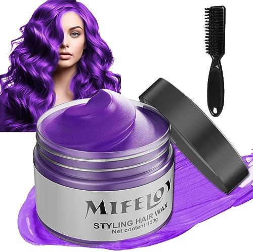 4,23 Unzen Violett Temporäre Haartönung mit Bürsten, Purple Instant Hair Cream Mud, Natürliche Haarfarbe Frisur Pomade, Unisex Styling Haartone Wax, 120g Violet Haar Wachs für Party Cosplay Halloween