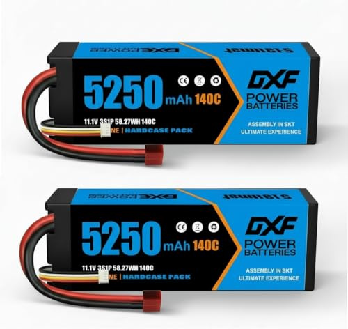 DXF 3S LiPo Akku 11.1V 140C 5250mAh Hardcase Batterie mit T Plug Steck für RC Auto, RC Flugzeug, RC Hubschrauber, RC Hobby (2 Packungen)