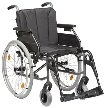 FabaCare Rollstuhl TOMTAR MR-LG, Leichtgewichtrollstuhl aus Aluminium, Transportrollstuhl faltbar, Pflegerollstuhl, Faltrollstuhl, Standardrollstuhl, höhenverstellbar, bis 130 kg, Sitzbreite: 48 cm