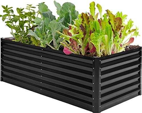 YITAHOME Jardineras Exterior Grandes 180x90x60cm, Huerto Urbano de Acero Inoxidable Zinc-Aluminio-Magnesio Engrosadas para Jardín con Goma de Seguridad para Verduras, Flores y Frutas (Negro)