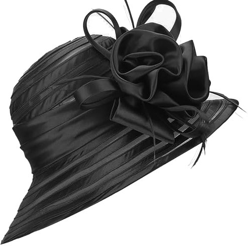 HilyBony Damen Kentucky Hut Organza Eimer Derby Hut – Braut Hochzeit Kirche Tee Party Breite Krempe Sommer Sonnenhut, Schwarz , M