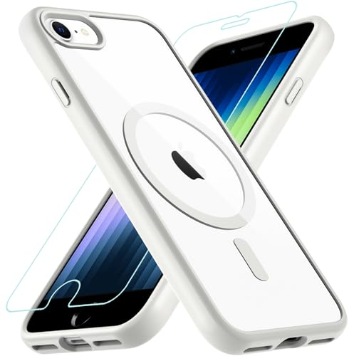 OWKEY Hülle für iPhone SE 2020/2022 (iPhone SE 2/3), iPhone 8/iPhone 7, Magnetisch Schutzhülle für MagSafe mit 9H Schutzglas, Transparent Rückseite Case Handyhülle für iPhone 8/7/6S/6 (Weiß)