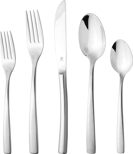 DANIALLI 80 Piece Silverware Set For 16, 18 10 Stainless Steel Silverware Set, Modern Sleek Flatware Set Includes Knife/Fork/Spoon & Long Teaspoon/Salad Fork Mirror-Polished & Dishwasher Safe Cutlery