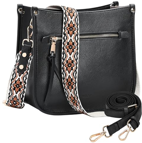 VASCHY Umhängetasche Damen, Handtasche Mode Crossbody Bag Mittelgroß Schultertasche für Frauen Schwarz