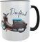 Kilala Motiv Tasse weiß, mit Dorfkind Aufdruck und Old School Simson Schwalbe Roller Motiv braun, Name personalisiert, Geschenk für Mofafahrer und Mopedfahrer