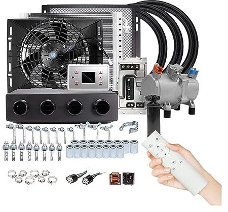BELOH 12V 24V Compressore d'Aria condizionata Elettrico Universale a 4 Fori for Auto Van Street Rod Hot Classic AC Conditioner(Cool And Heat 24V)