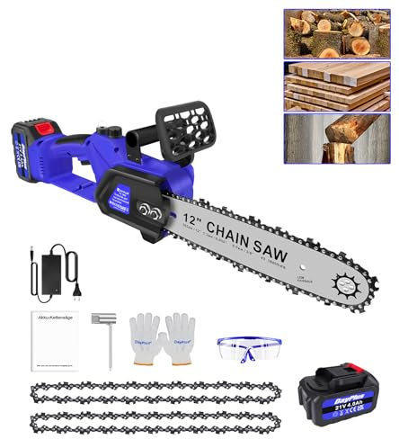 DayPlus kabellose Kettensäge 12 Zoll 600W Elektro-Kettensäge | bürstenloser Motor aus reinem Kupfer | mit 4.0Ah Akku, leichte handgeführte Elektrosäge für Gartenarbeit, Astschnitt & Holzschnitt