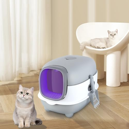 Cajas de Arena para Gatos Cerradas-Arenero Gatos Grande Plegable con Cajón y Tapa,Gran Capacidad para una Fácil Limpieza-40 * 39 * 56cm-Gris