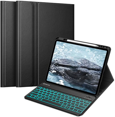 FINTIE Étui clavier pour iPad Air 13 M4/M3/M2 (2026/2025/2024) avec porte-crayon - Coque arrière en TPU souple avec clavier Bluetooth magnétique amovible, rétroéclairage/noir