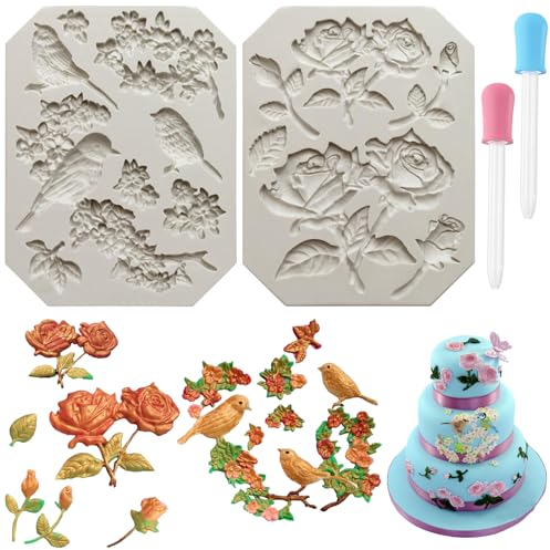 BDSHUNBF 2 Piezas Moldes de Silicona, Moldes de Silicona para Fondant, Moldes de Flores, Moldes Silicona de Flores, para Pasteles, Jabón, Caramelo, Chocolate, Cera, Gelatina