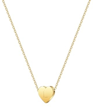 Symretie Goldkette mit Buchstaben L,14K Gold Vergoldet Initiale Halskette,Kleine Kette mit Buchstaben Gold Initial Herz Anhänger Kette für Damen Mädchen
