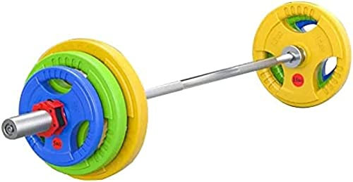 Langhantel-Gewichtsset, 150 kg, Gusseisen-Gummi-Olympia-Langhantel-Set, inklusive 220 cm langer Olympiastange und Hantelscheibe, mit rutschfesten Schnallen, Krafttrainingsgerät für Heimtrain