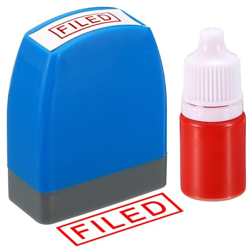 PATIKIL Stempelautomat, rote Tinte Bürostempel mit Nachfülltinte Vorgedruckter Nachrichtenstempel Nachfüllbarer Geschäftsstempel, blau