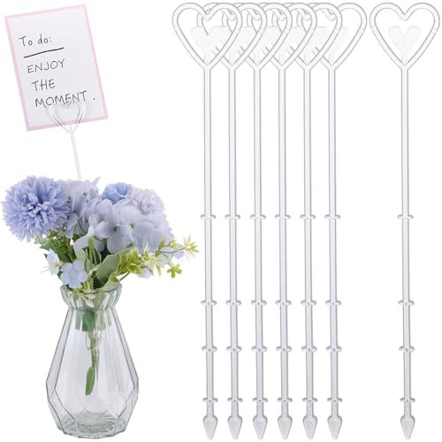 GORGECRAFT 50Stk 24cm Blumenspieße Blumenkartenhalter Kunststoff Transparent Gerader Kopf Liebesherz Kuchen-Fotohalter Für Party Valentinstag Zuhause Geburtstag Festivals Blumenstrauß Dekoration